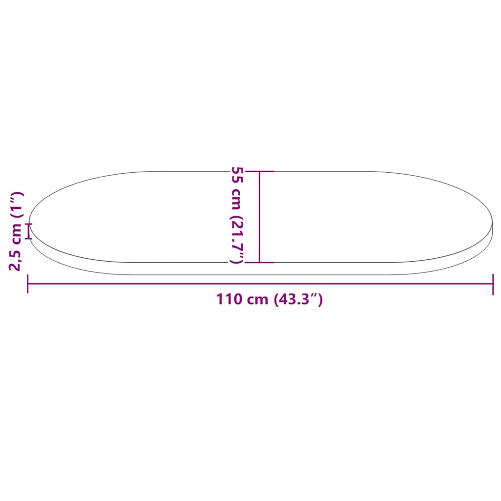Bordplate 110x55x2,5 cm heltre furu oval