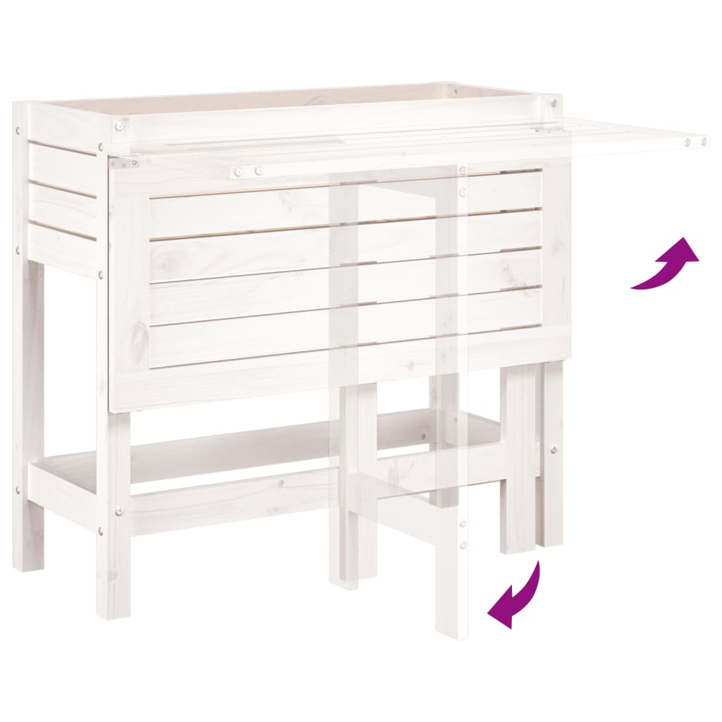 Plantekasse med foldbar bordplate hvit heltre furu