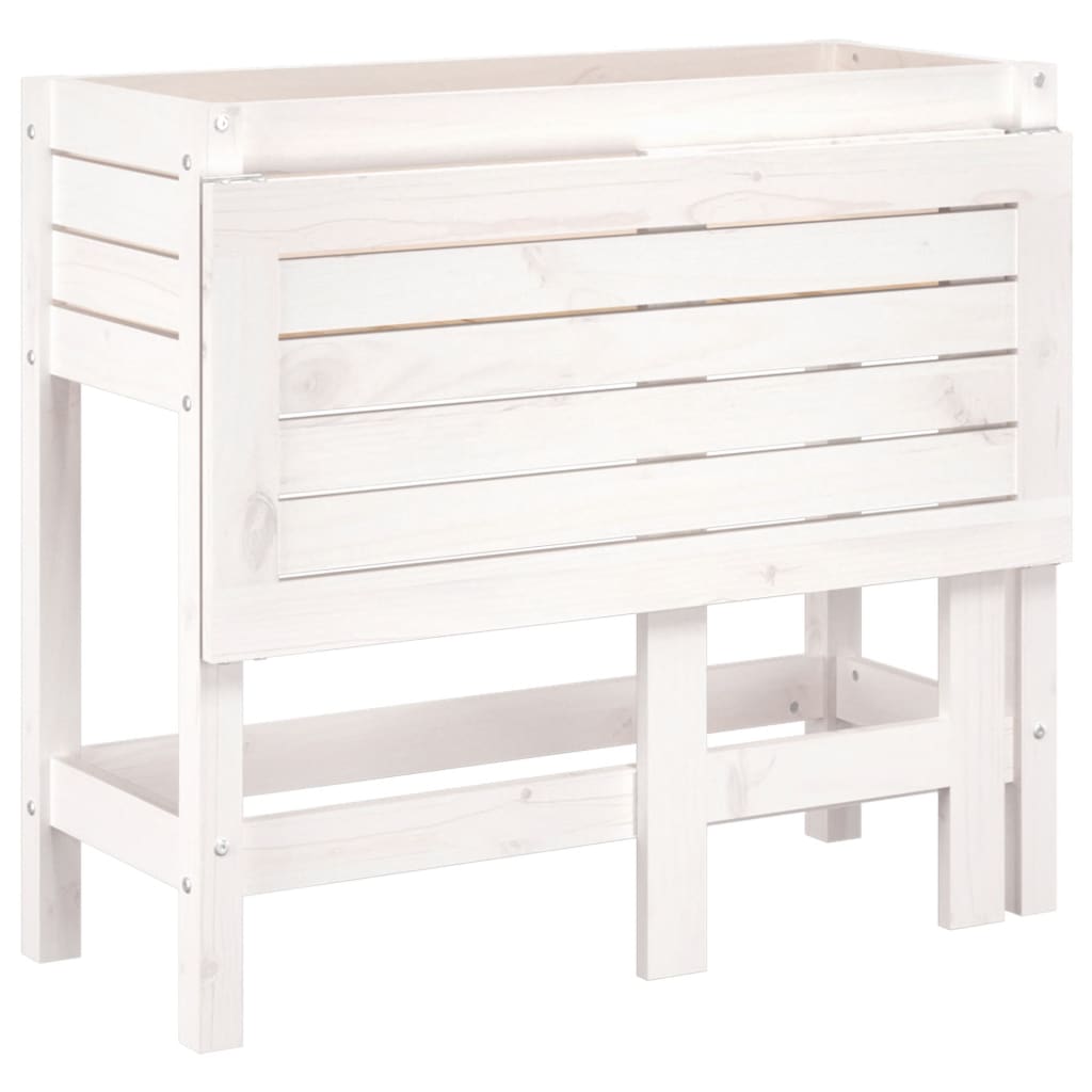 Plantekasse med foldbar bordplate hvit heltre furu