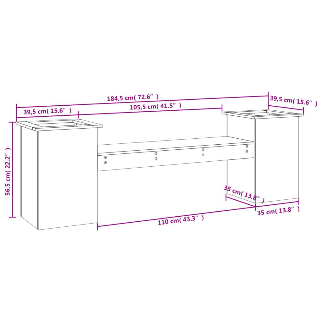 Plantebenk svart 184,5x39,5x56,5 cm heltre furu