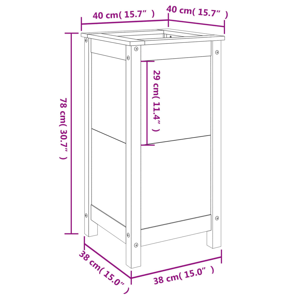 Hageplantekasse svart 40x40x78 cm heltre furu