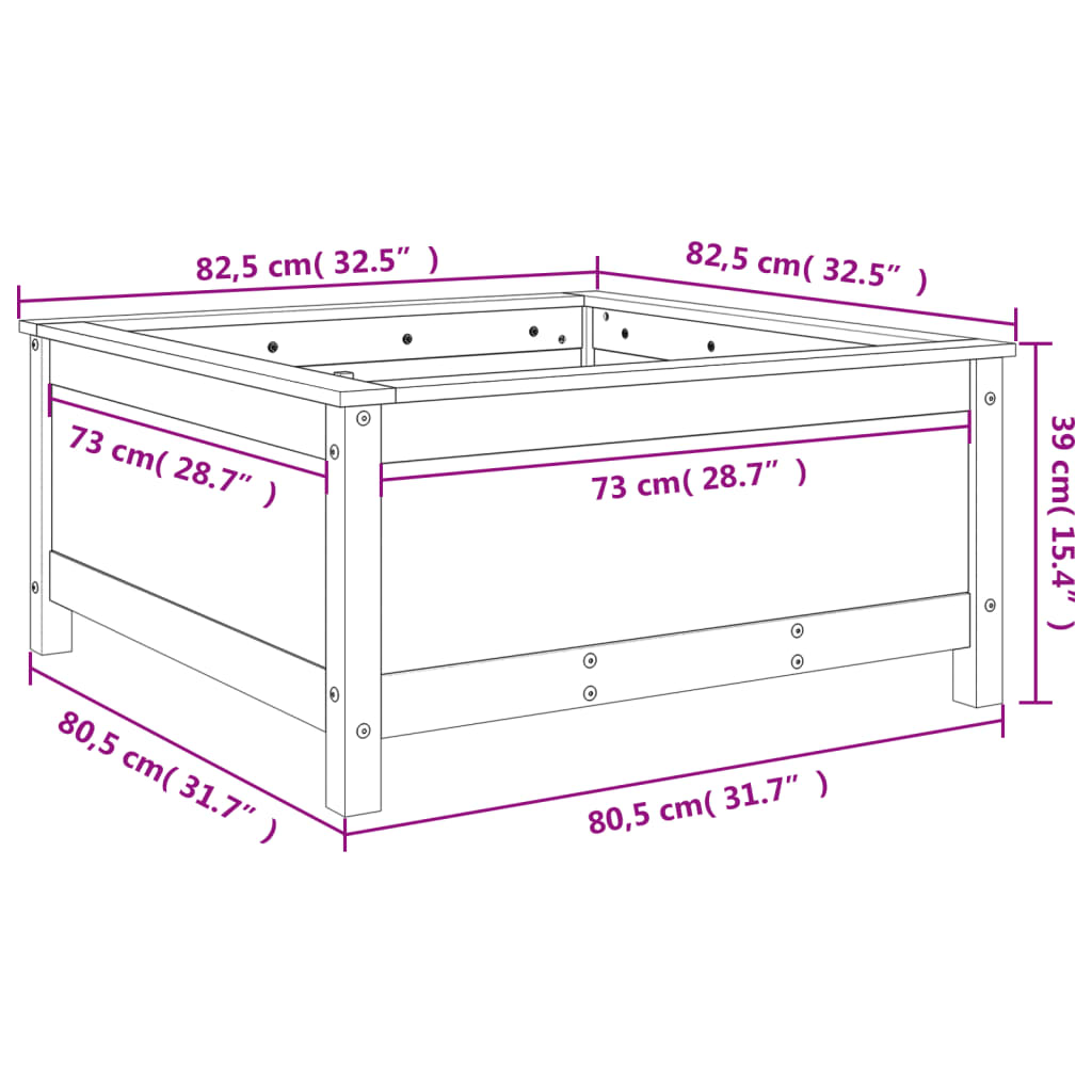 Hageplantekasse svart 82,5x82,5x39 cm heltre furu