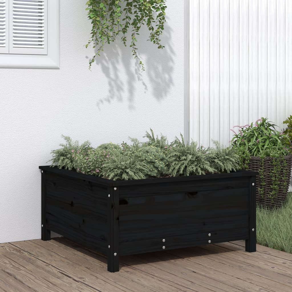 Hageplantekasse svart 82,5x82,5x39 cm heltre furu