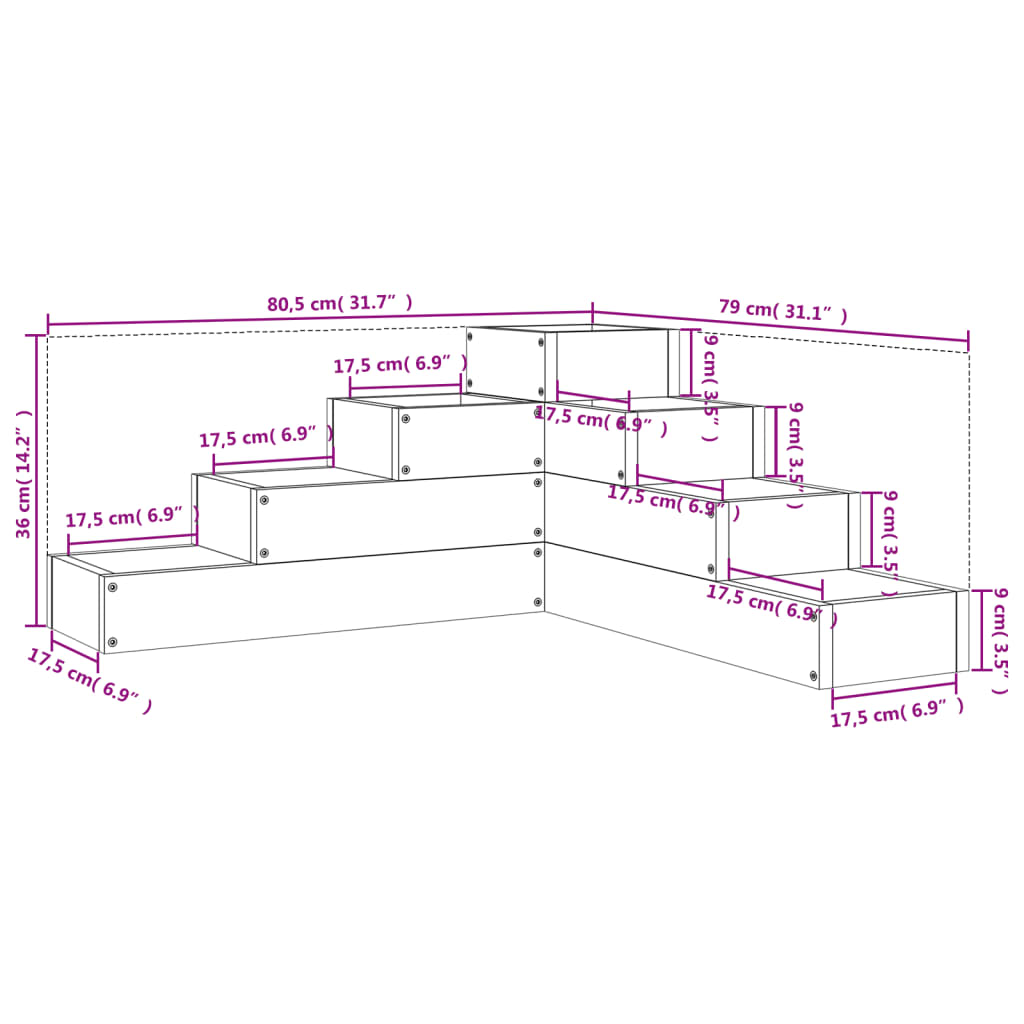 Hageplantekasse 4 etasjer 80,5x79x36 cm hvit heltre furu