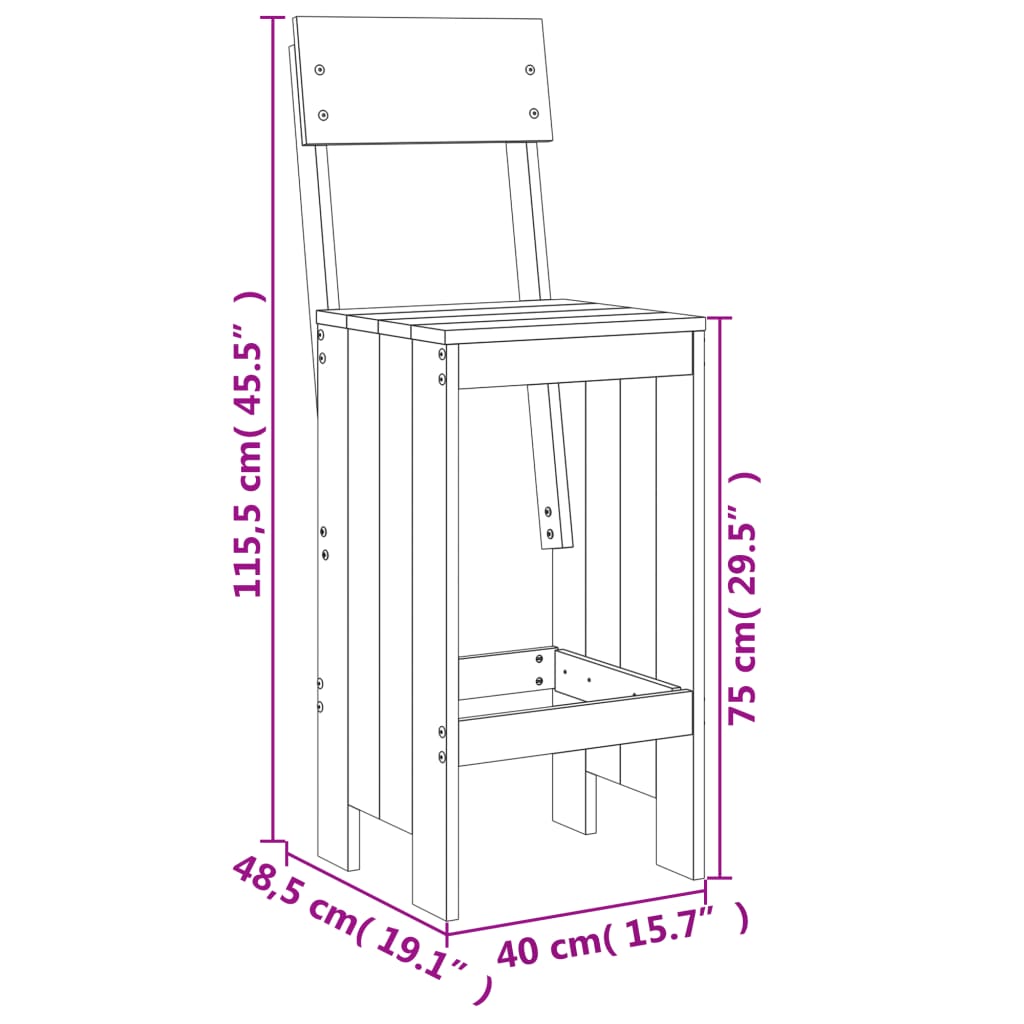 Barkrakker 2 stk svart 40x48,5x115,5 cm heltre furu