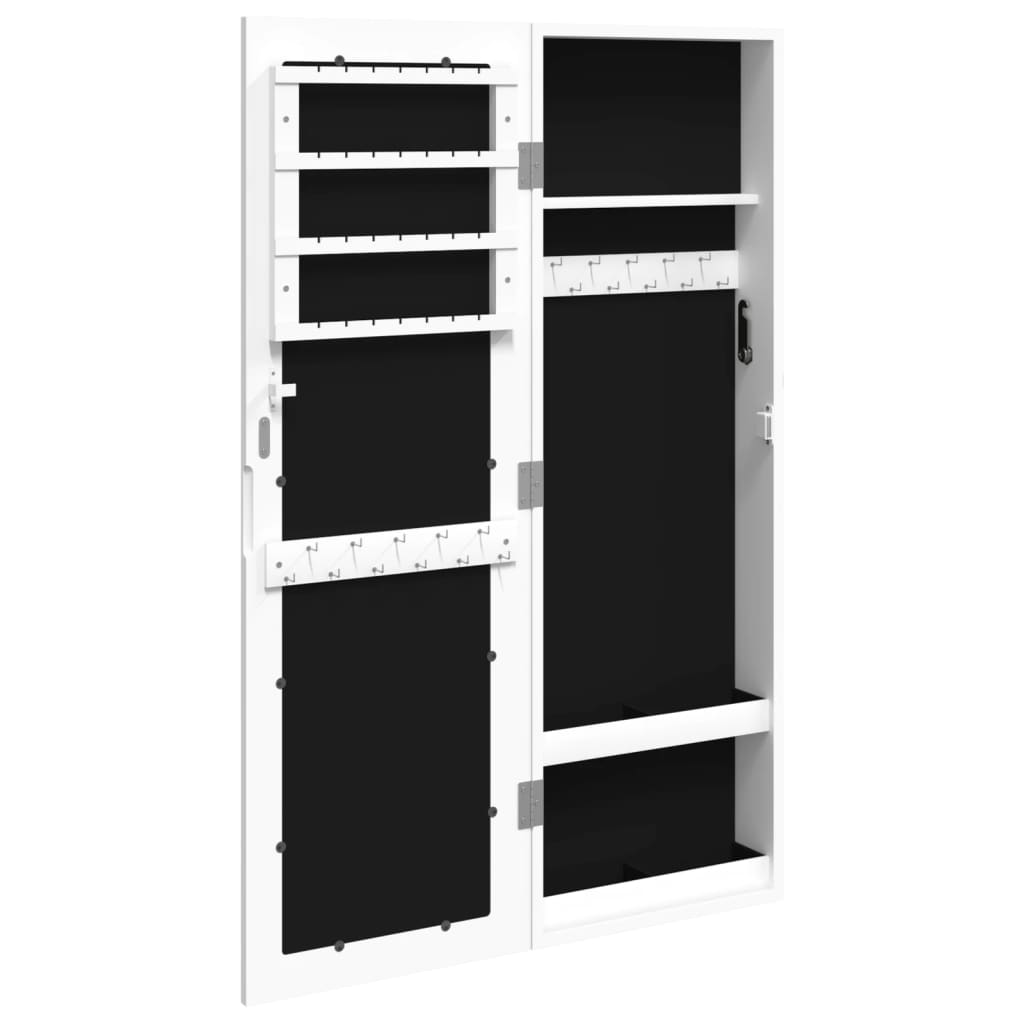 Vegghengt smykkeskap med speil hvit 30x8,5x90 cm