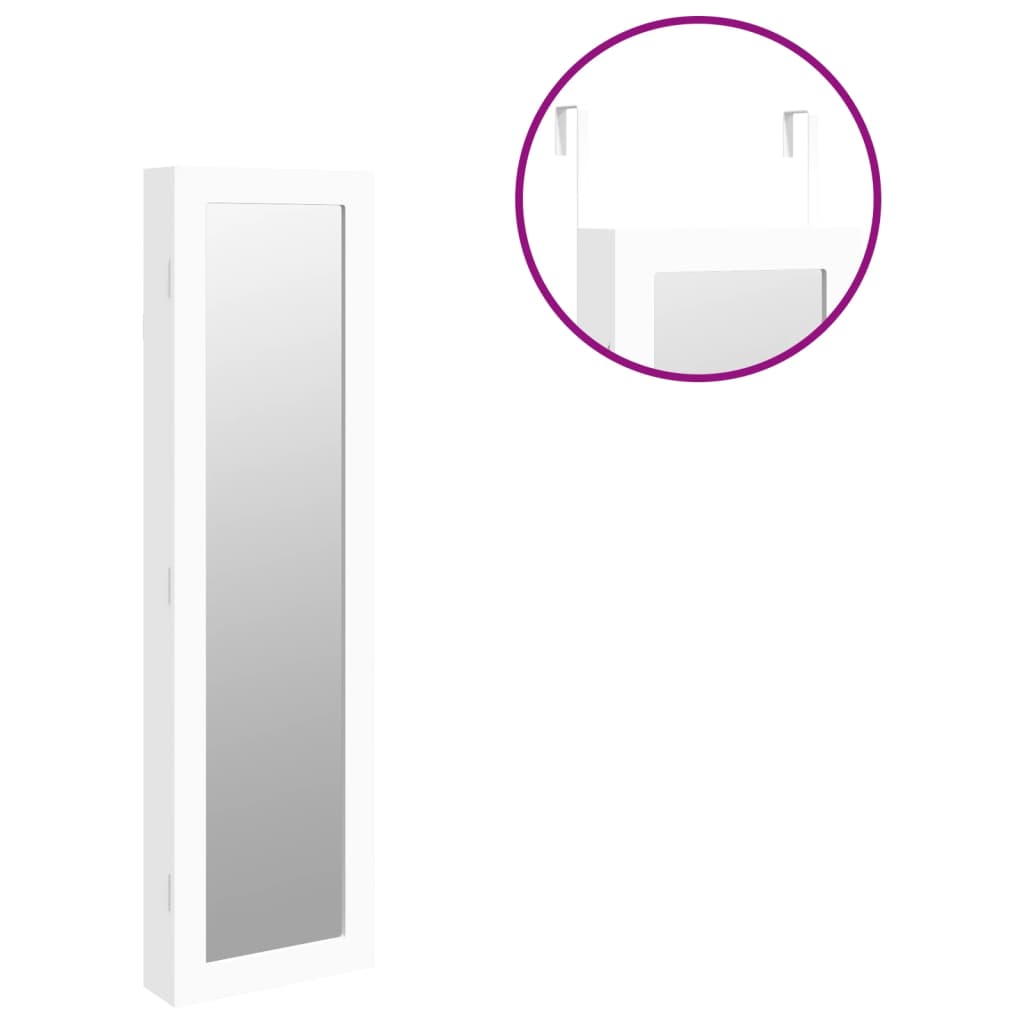 Vegghengt smykkeskap med speil hvit 30x8,5x106 cm