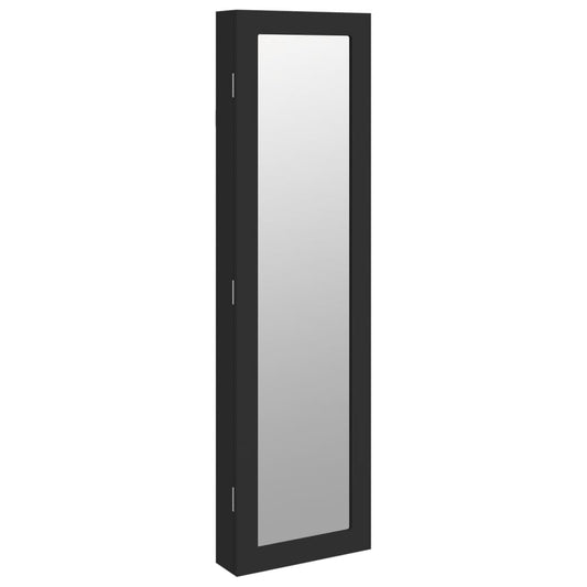 Vegghengt smykkeskap med speil svart 30x8,5x106 cm