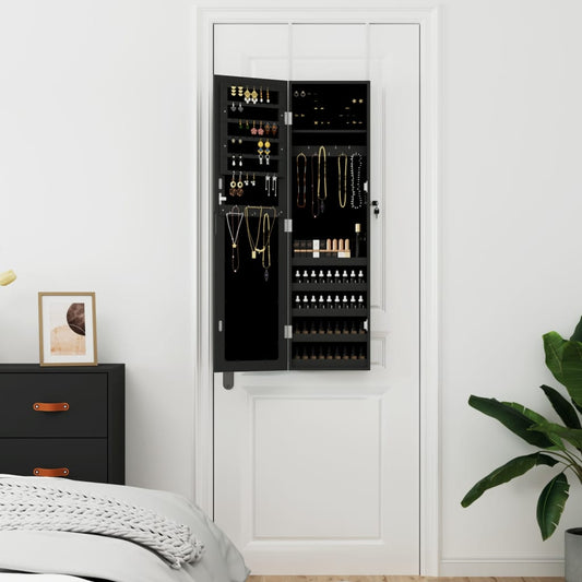 Vegghengt smykkeskap med speil svart 30x8,5x106 cm
