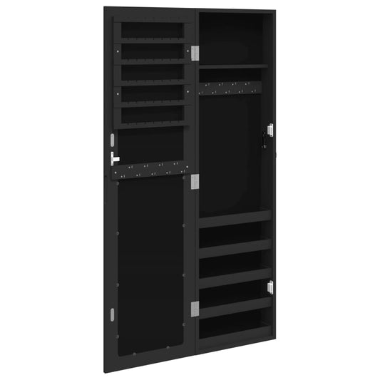 Vegghengt smykkeskap med speil svart 30x8,5x106 cm