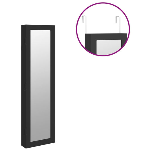 Vegghengt smykkeskap med speil svart 30x8,5x106 cm