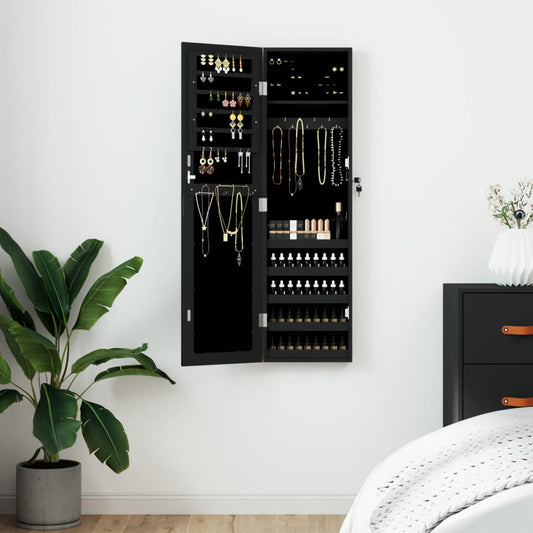 Vegghengt smykkeskap med speil svart 30x8,5x106 cm