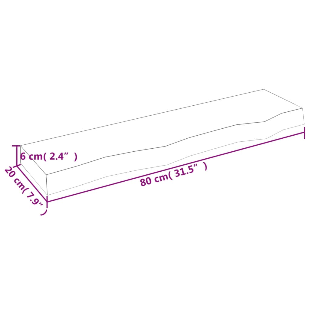 Vegghylle 80x20x6 cm ubehandlet heltre eik