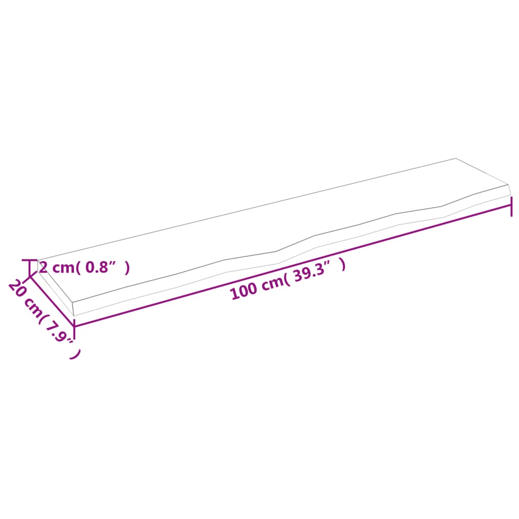 Vegghylle 100x20x2 cm ubehandlet heltre eik
