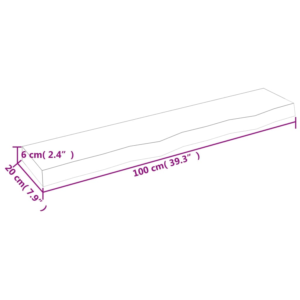 Vegghylle 100x20x6 cm ubehandlet heltre eik