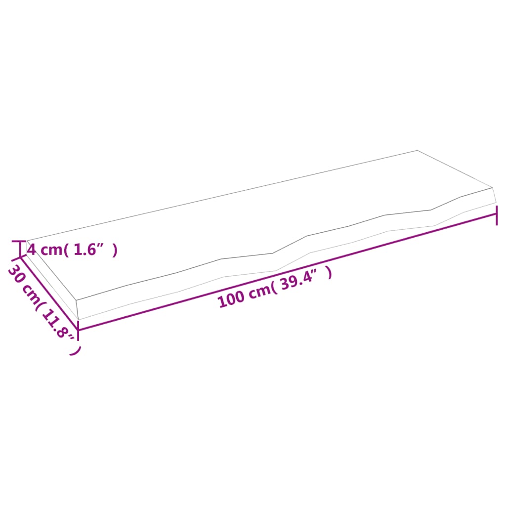 Vegghylle 100x30x(2-4) cm ubehandlet heltre eik