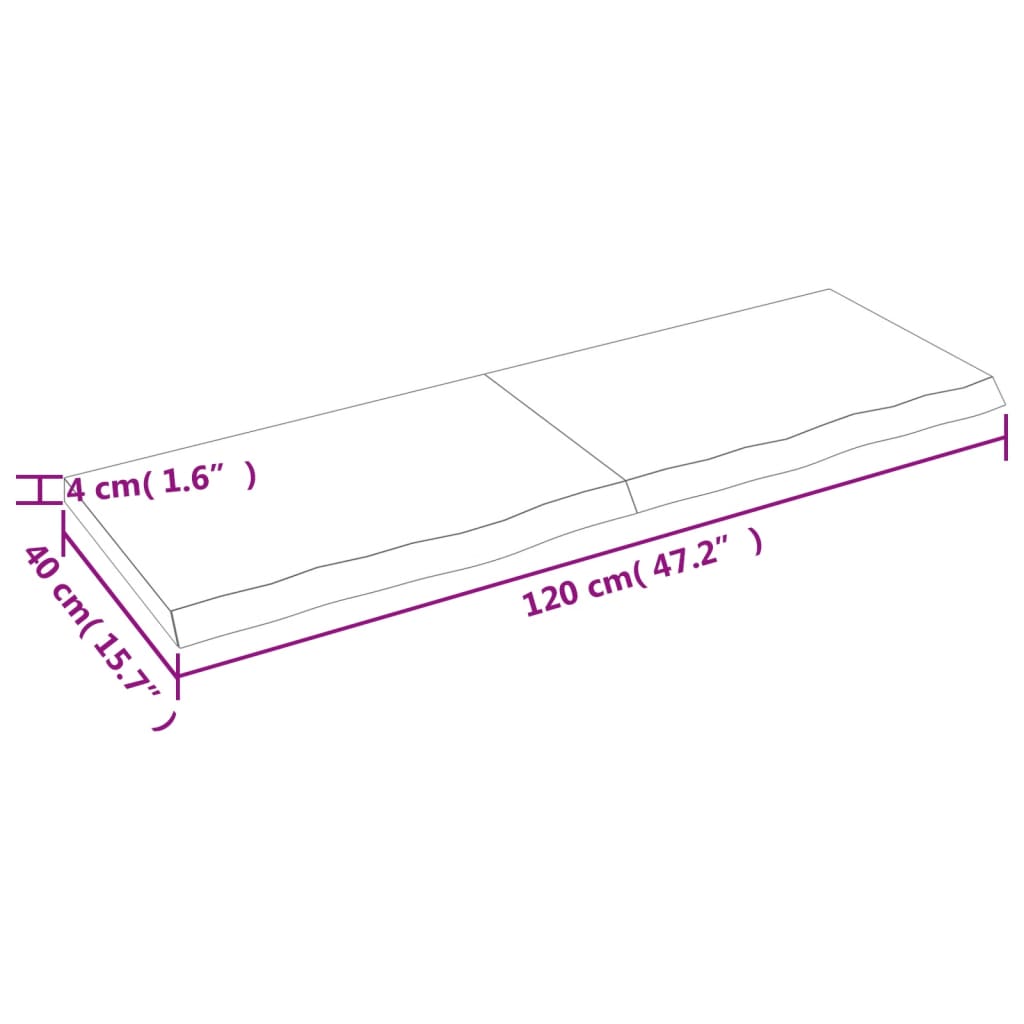 Vegghylle 120x40x(2-4) cm ubehandlet heltre eik