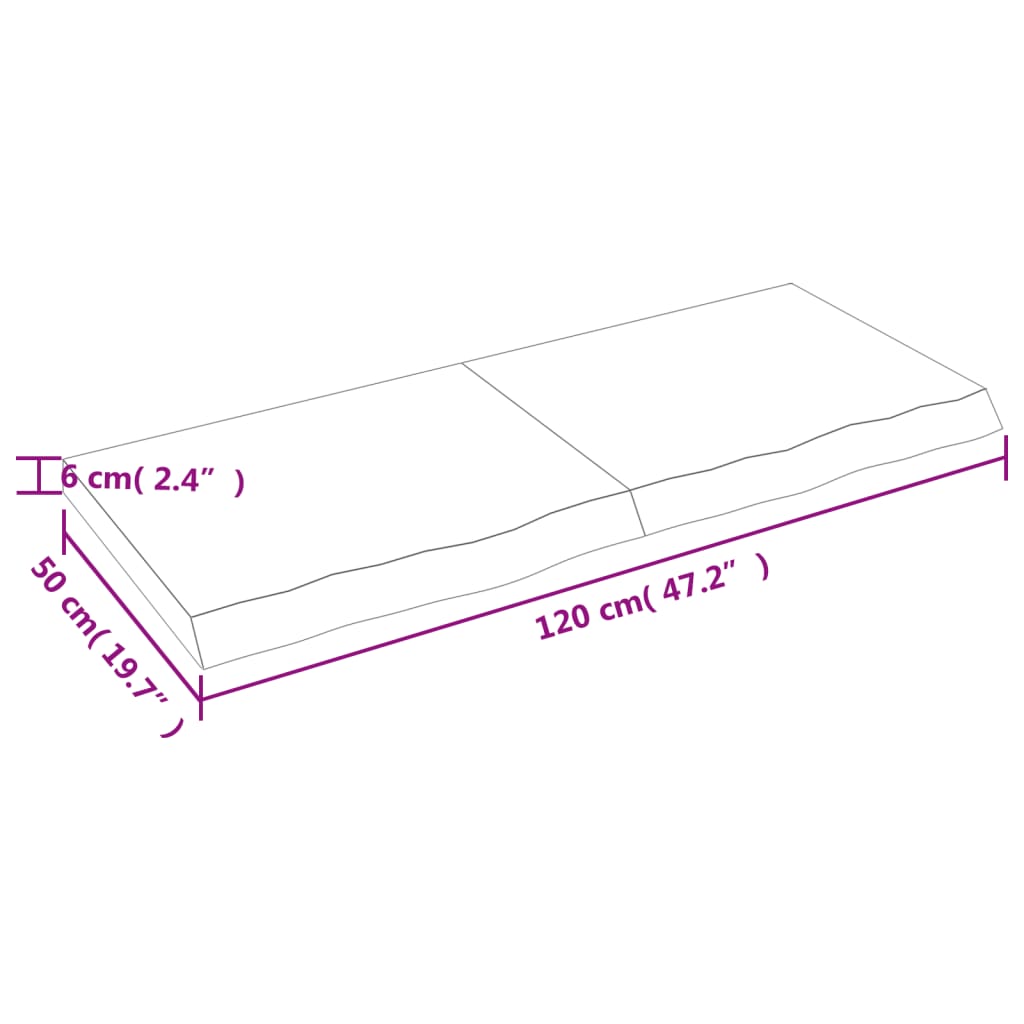 Vegghylle 120x50x(2-6) cm ubehandlet heltre eik