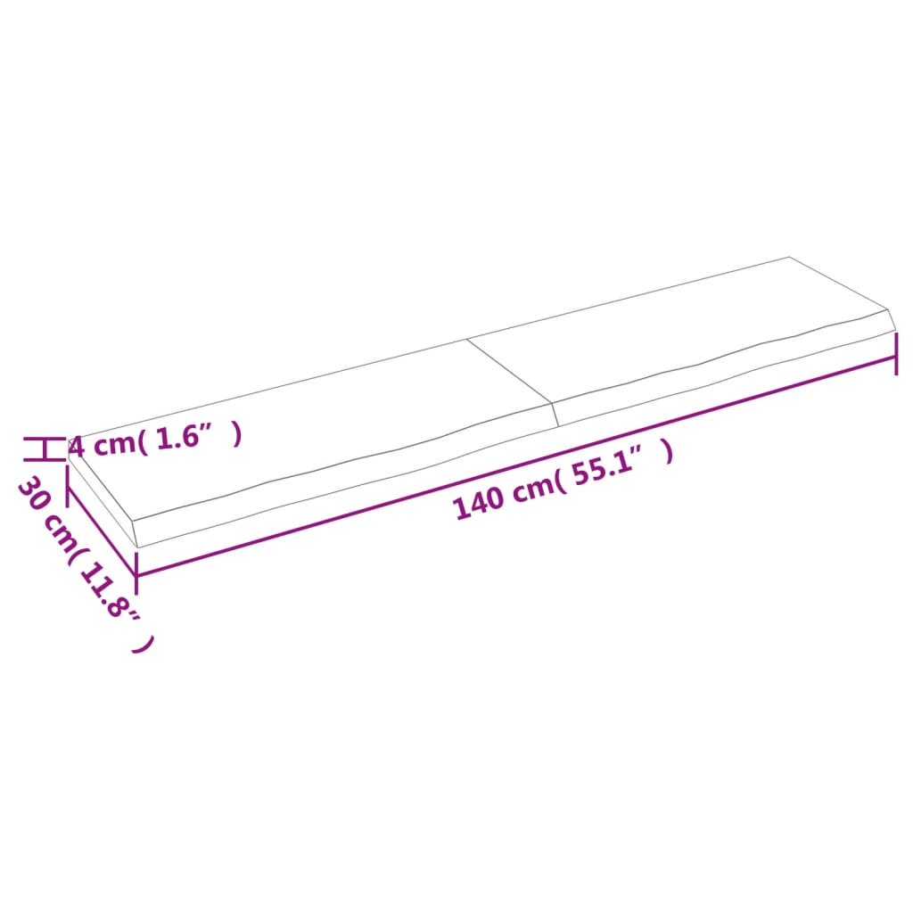 Vegghylle 140x30x(2-4) cm ubehandlet heltre eik