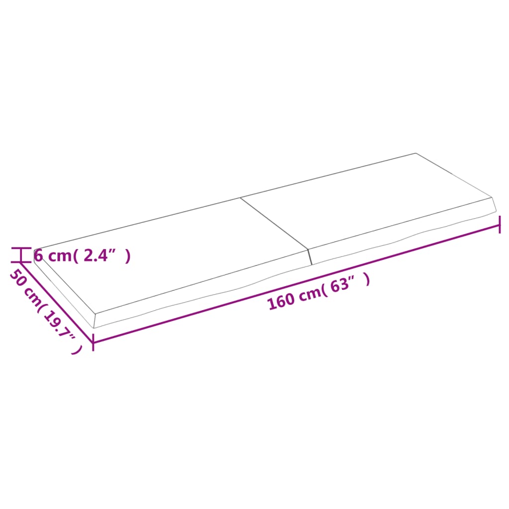 Vegghylle 160x50x(2-6) cm ubehandlet heltre eik