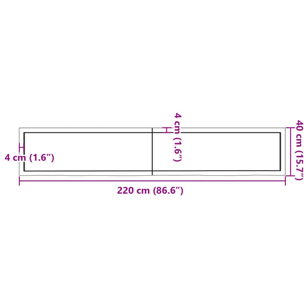 Vegghylle 220x40x(2-4) cm ubehandlet heltre eik