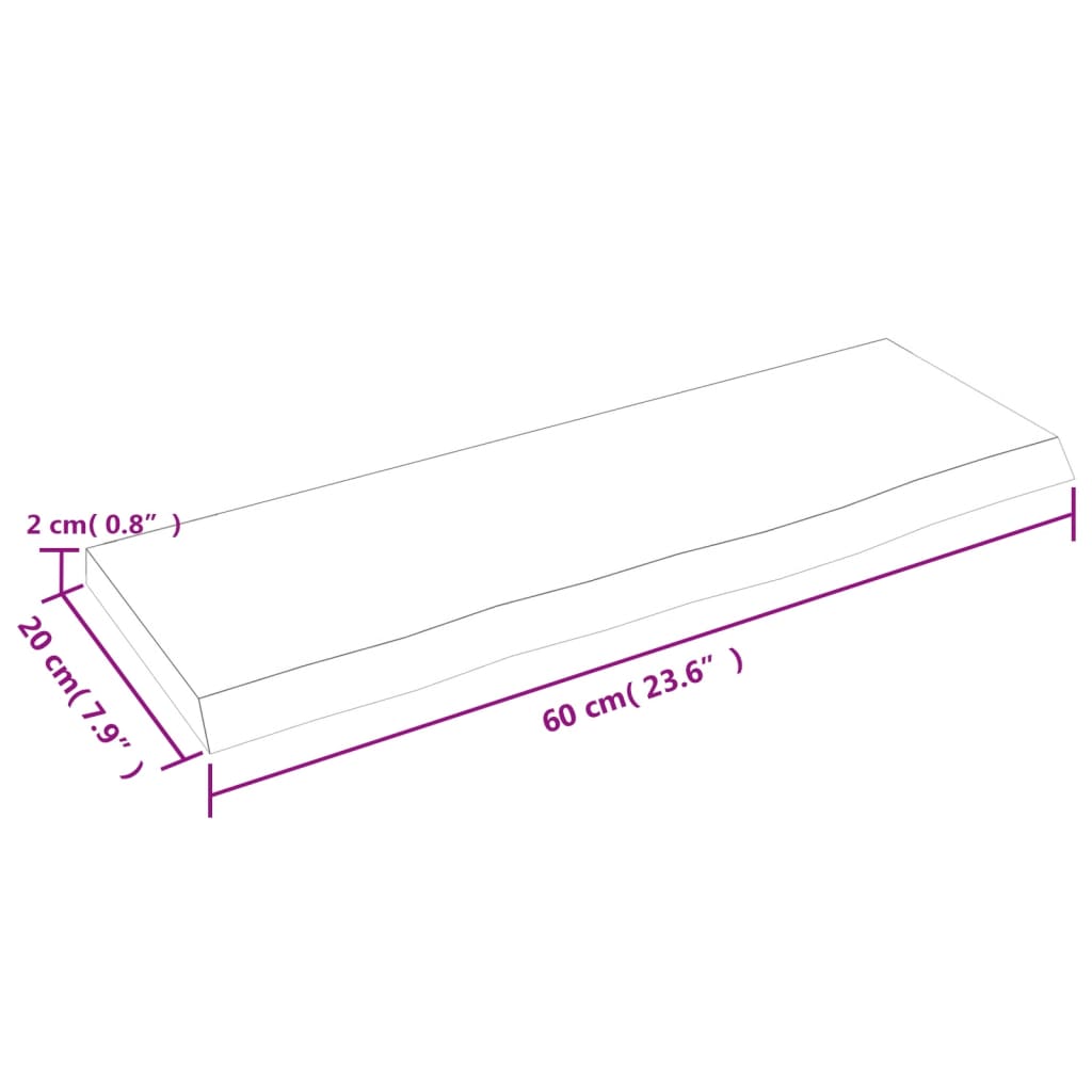 Vegghylle lysebrun 60x20x2 cm behandlet heltre eik