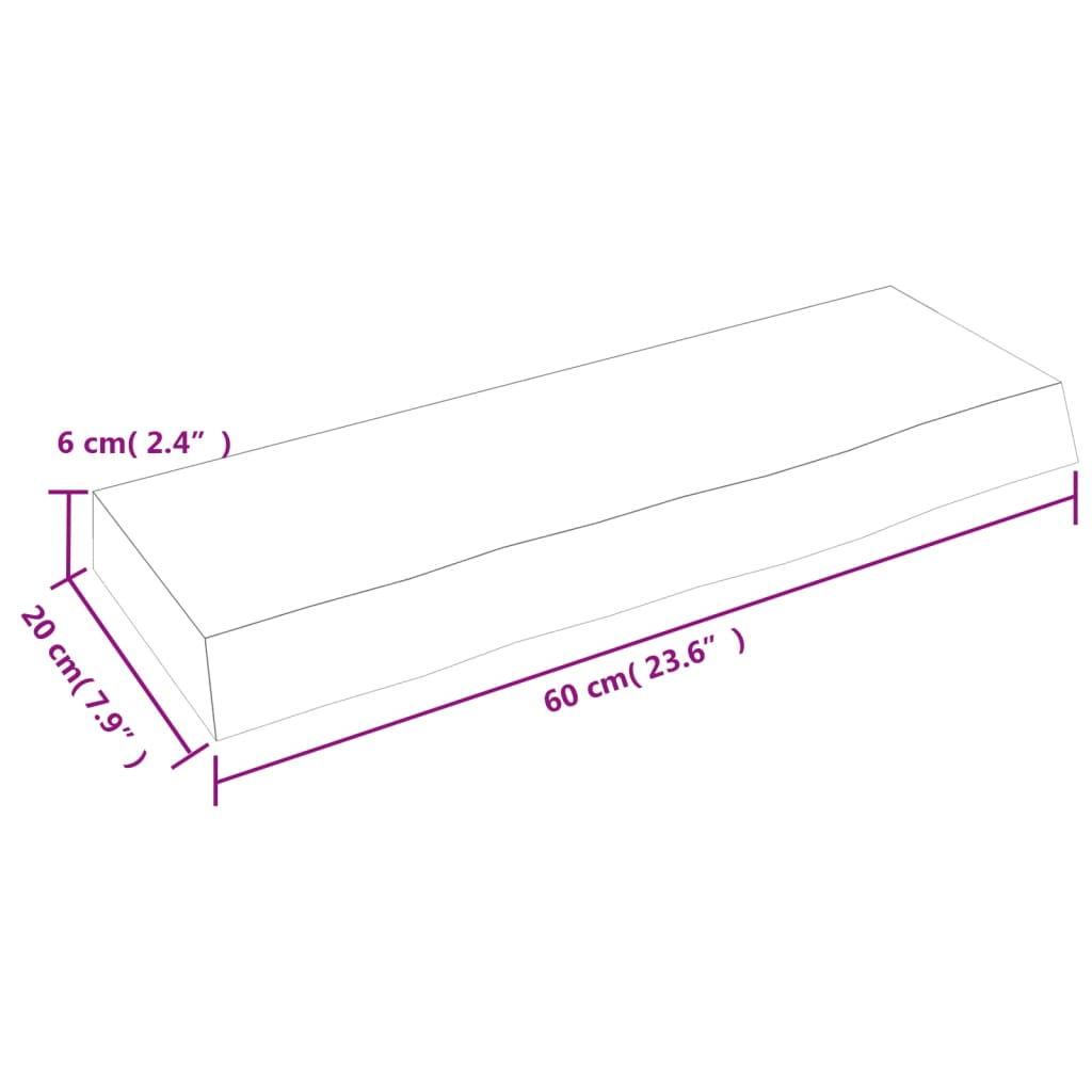 Vegghylle lysebrun 60x20x6 cm behandlet heltre eik
