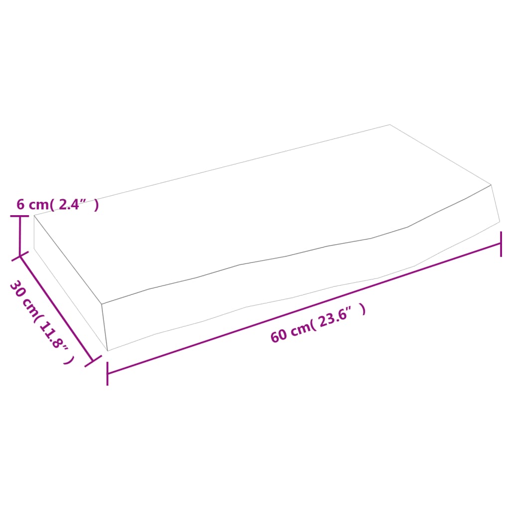 Vegghylle lysebrun 60x30x(2-6) cm behandlet heltre eik