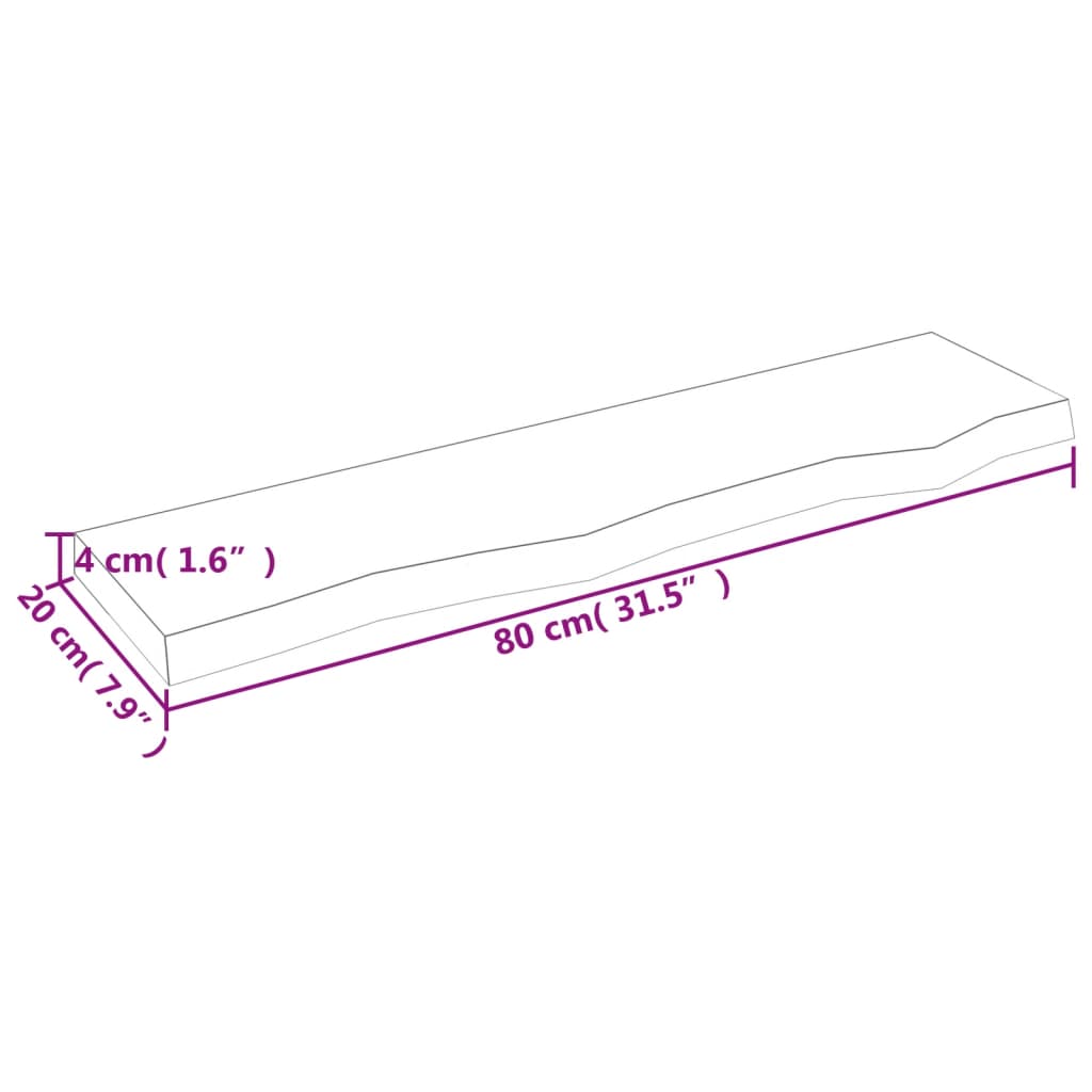 Vegghylle lysebrun 80x20x4 cm behandlet heltre eik