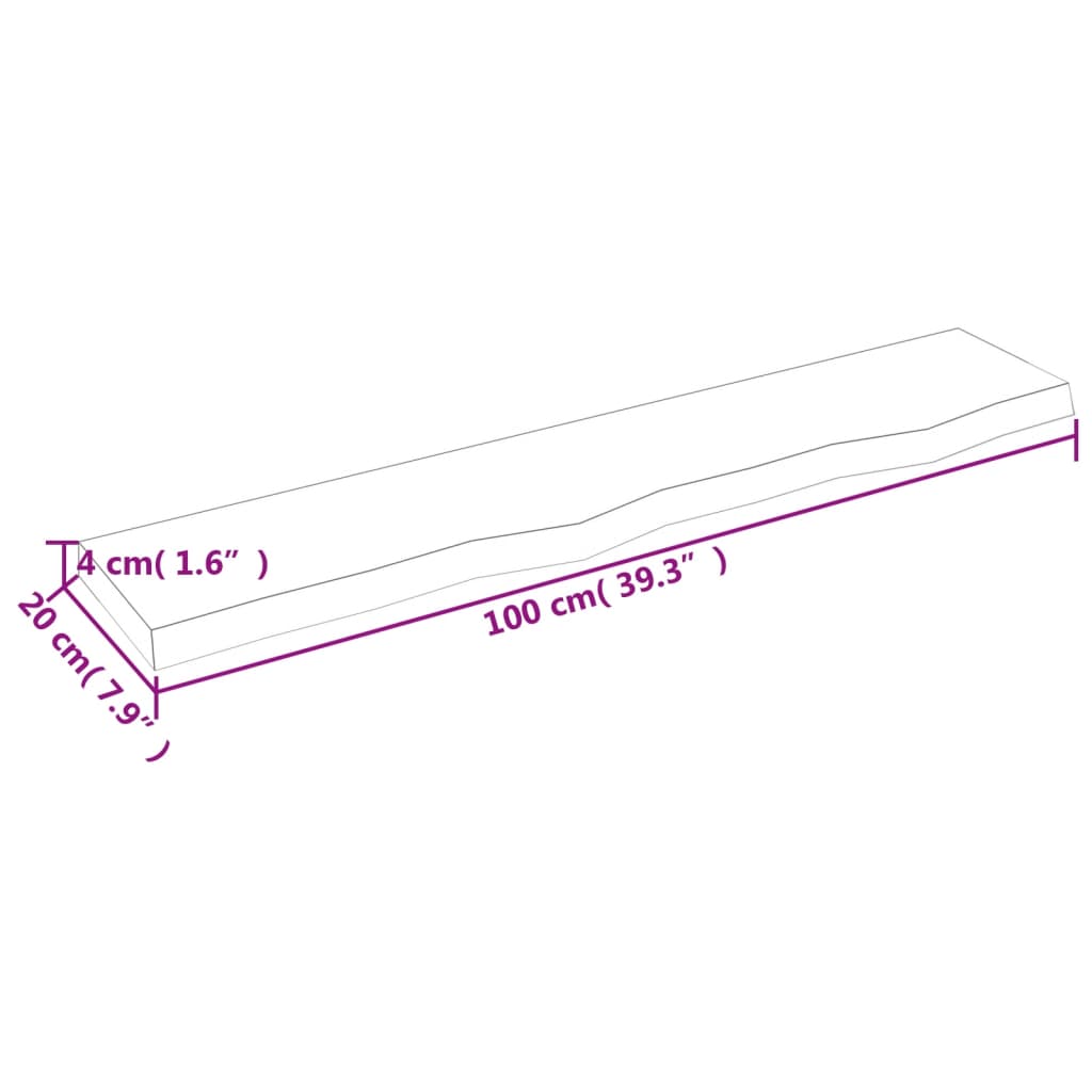 Vegghylle lysebrun 100x20x4 cm behandlet heltre eik