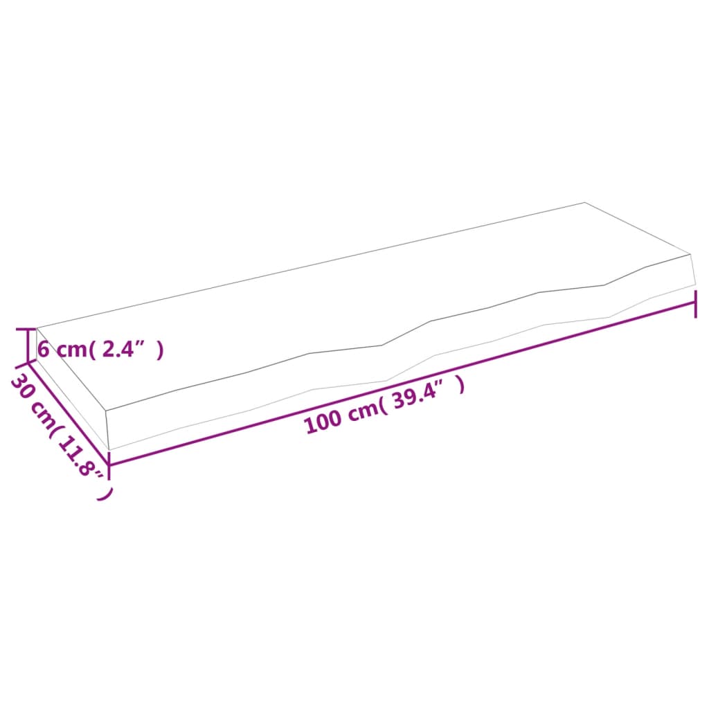 Vegghylle lysebrun 100x30x(2-6) cm behandlet heltre eik