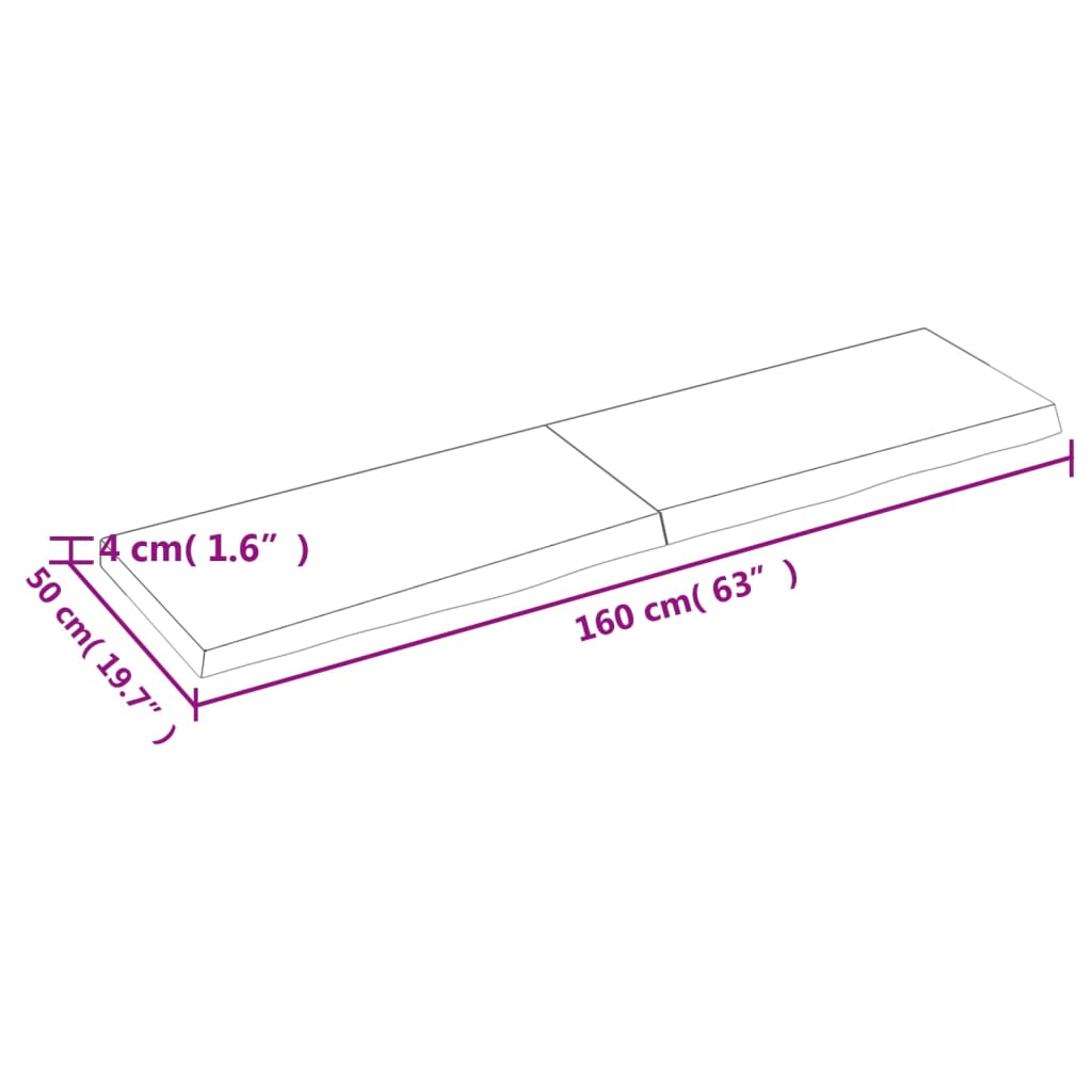 Vegghylle lysebrun 160x50x(2-4) cm behandlet heltre eik