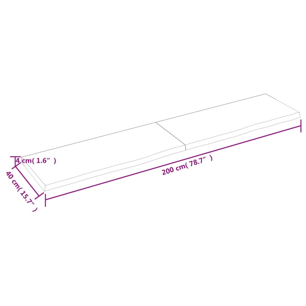 Vegghylle lysebrun 200x40x(2-4) cm behandlet heltre eik