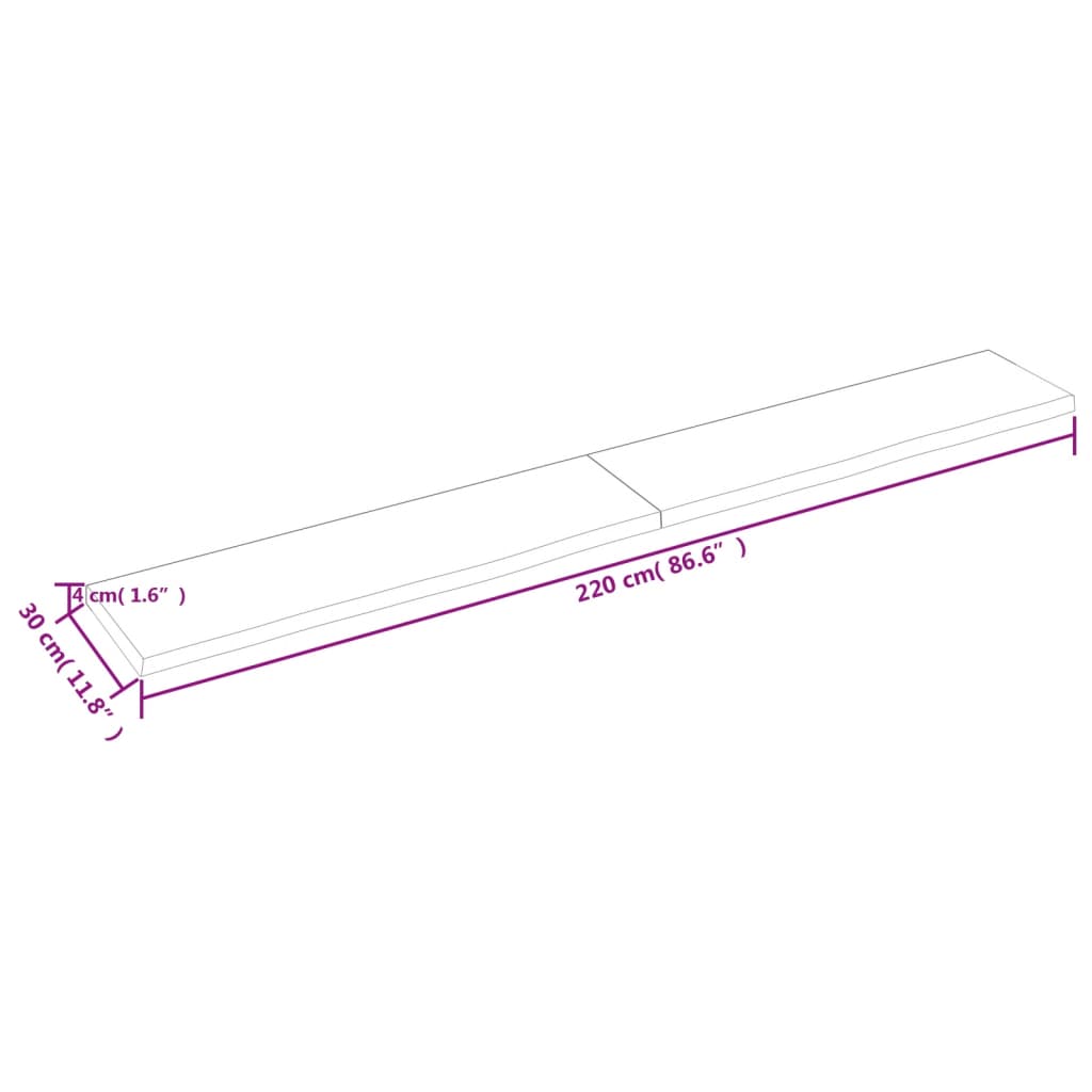 Vegghylle lysebrun 220x30x(2-4) cm behandlet heltre eik