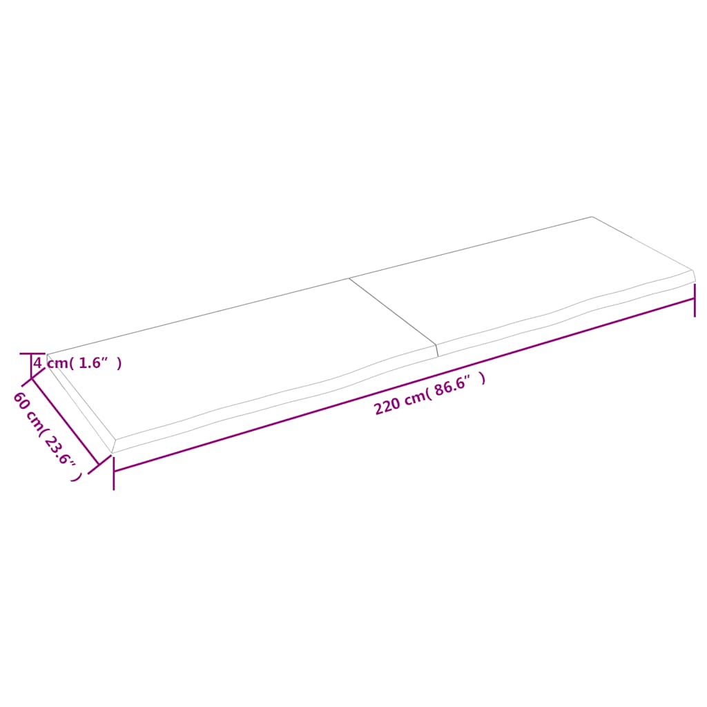 Vegghylle lysebrun 220x60x(2-4) cm behandlet heltre eik