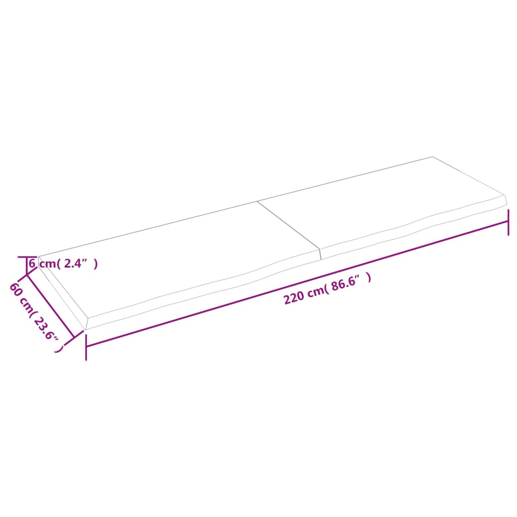 Vegghylle lysebrun 220x60x(2-6) cm behandlet heltre eik