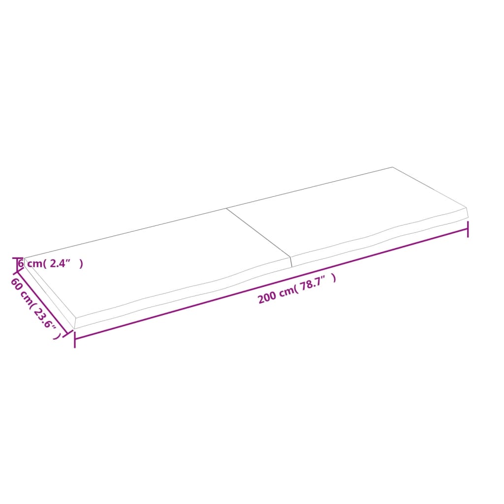 Vegghylle mørkebrun 200x60x(2-6) cm behandlet heltre eik