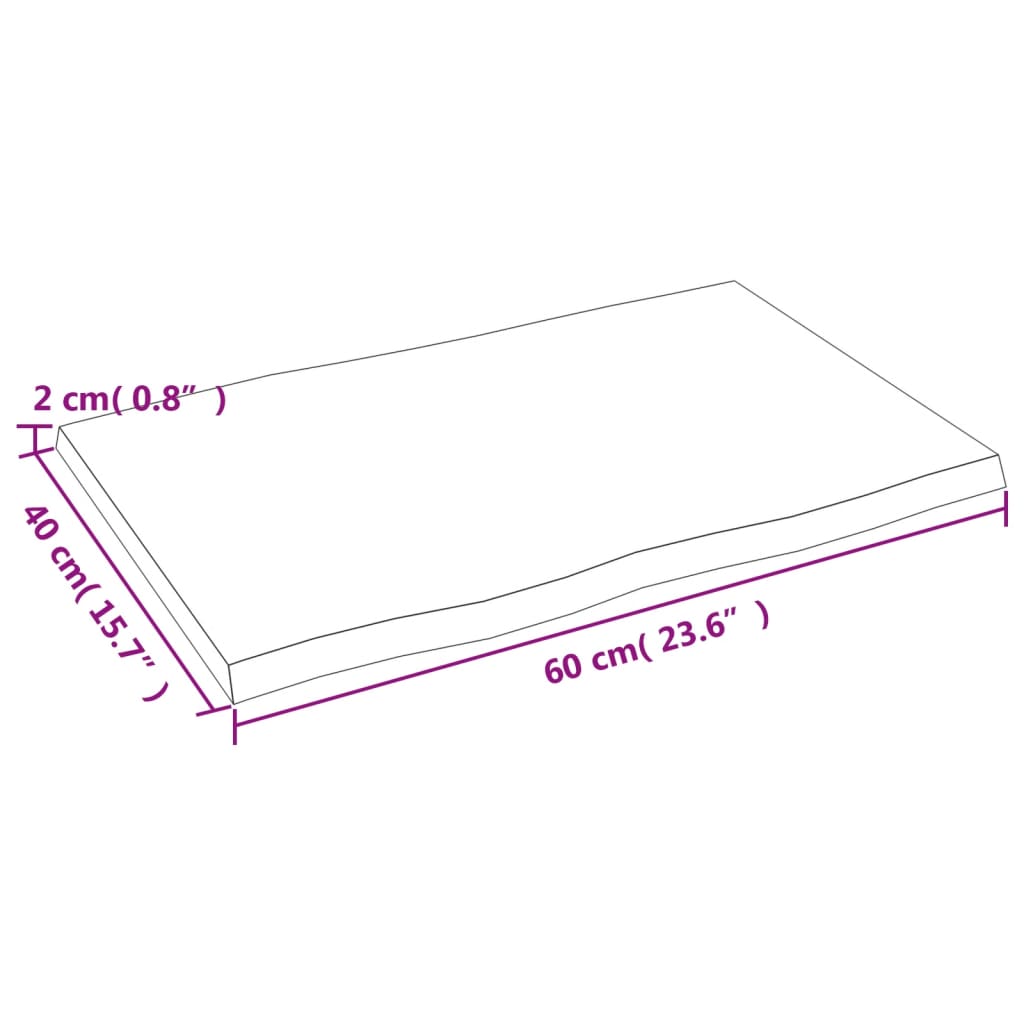 Bordplate 60x40x2 cm ubehandlet heltre eik naturlig kant