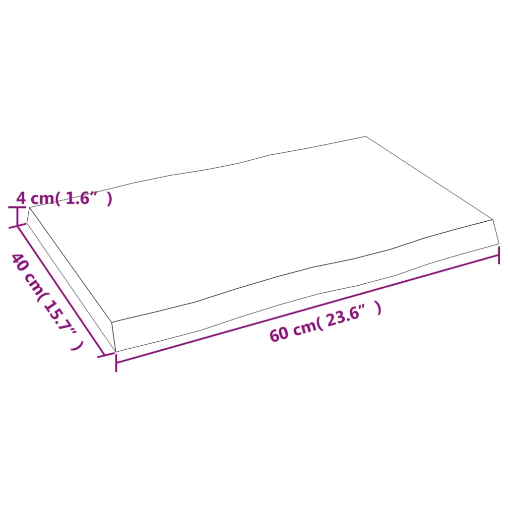 Bordplate 60x40x(2-4) cm ubehandlet heltre eik naturlig kant