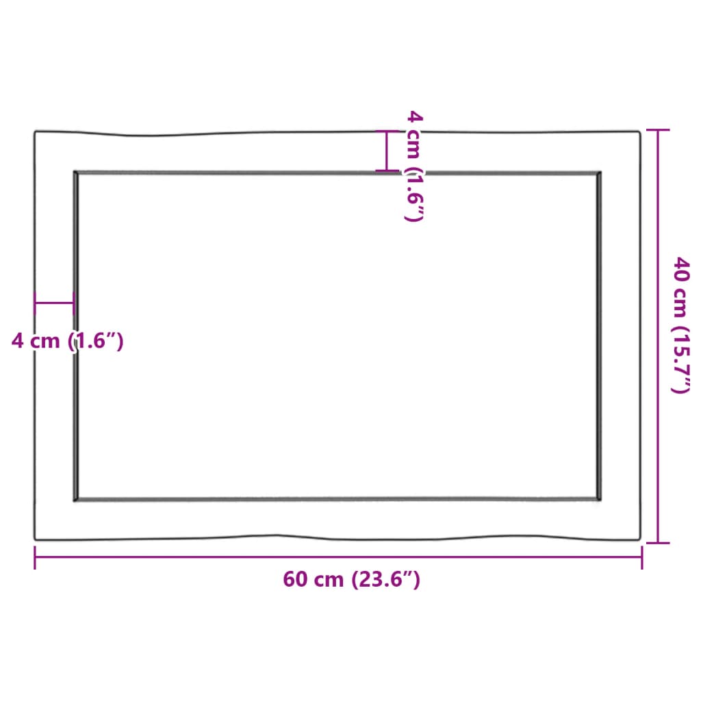 Bordplate 60x40x(2-4) cm ubehandlet heltre eik naturlig kant