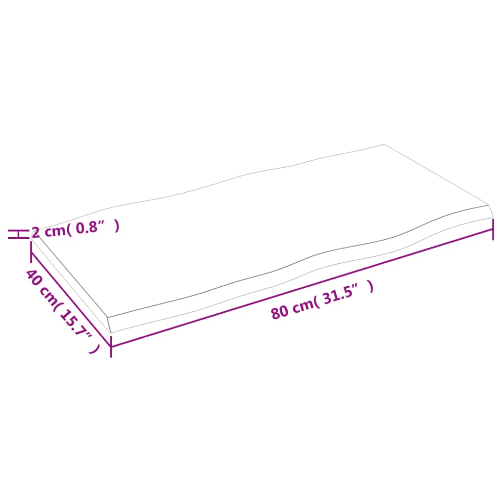 Bordplate 80x40x2 cm ubehandlet heltre eik naturlig kant