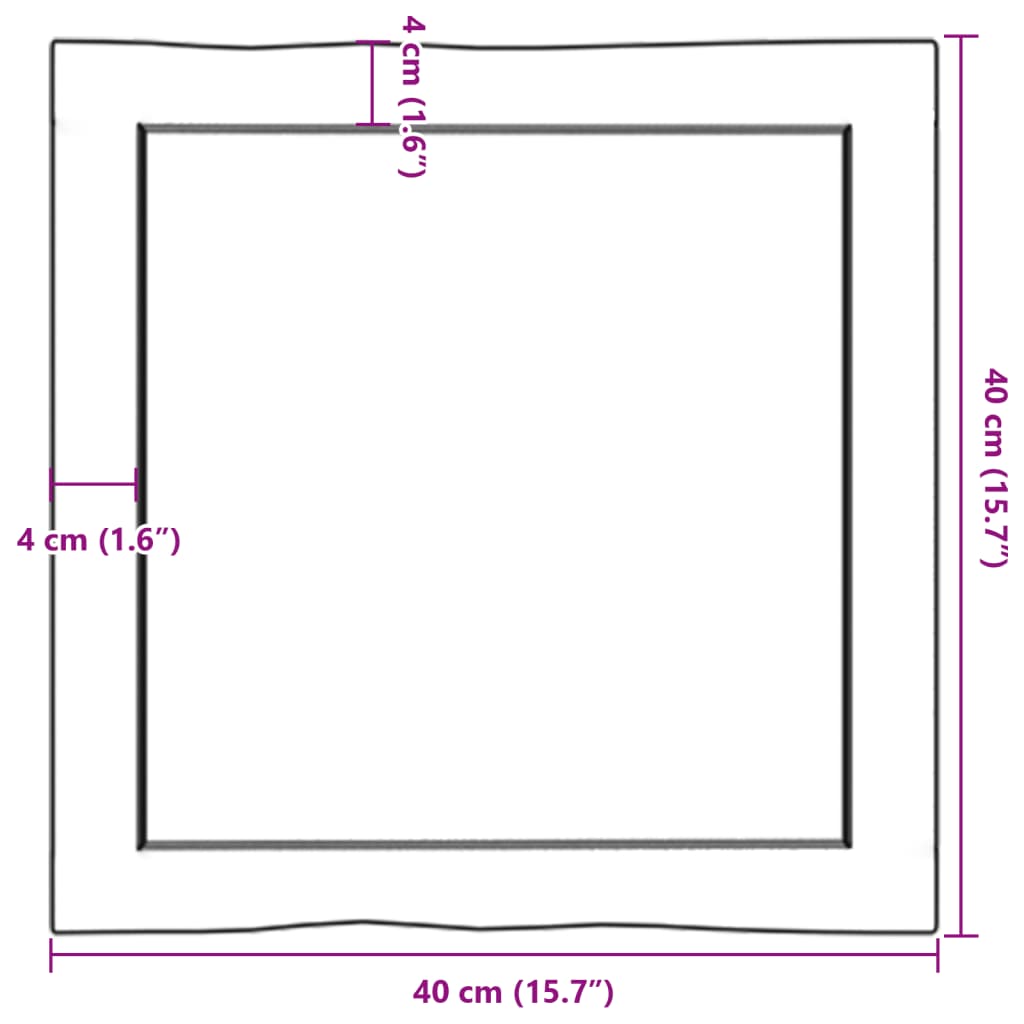 Bordplate lysebrun 40x40x(2-6)cm behandlet heltre naturlig kant