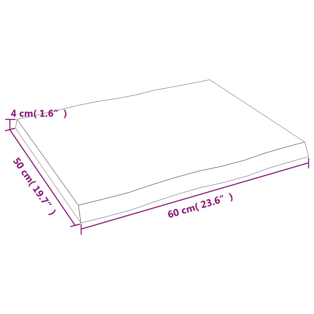 Bordplate lysebrun 60x50x(2-4)cm behandlet heltre naturlig kant