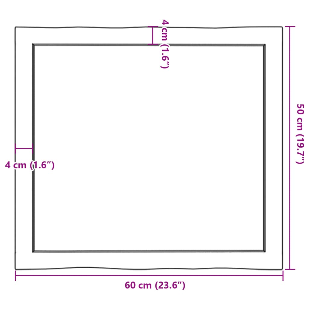 Bordplate lysebrun 60x50x(2-4)cm behandlet heltre naturlig kant