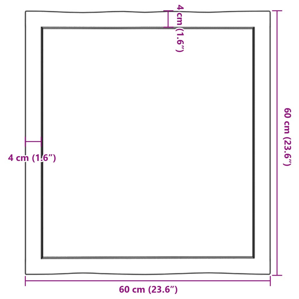 Bordplate lysebrun 60x60x(2-4)cm behandlet heltre naturlig kant