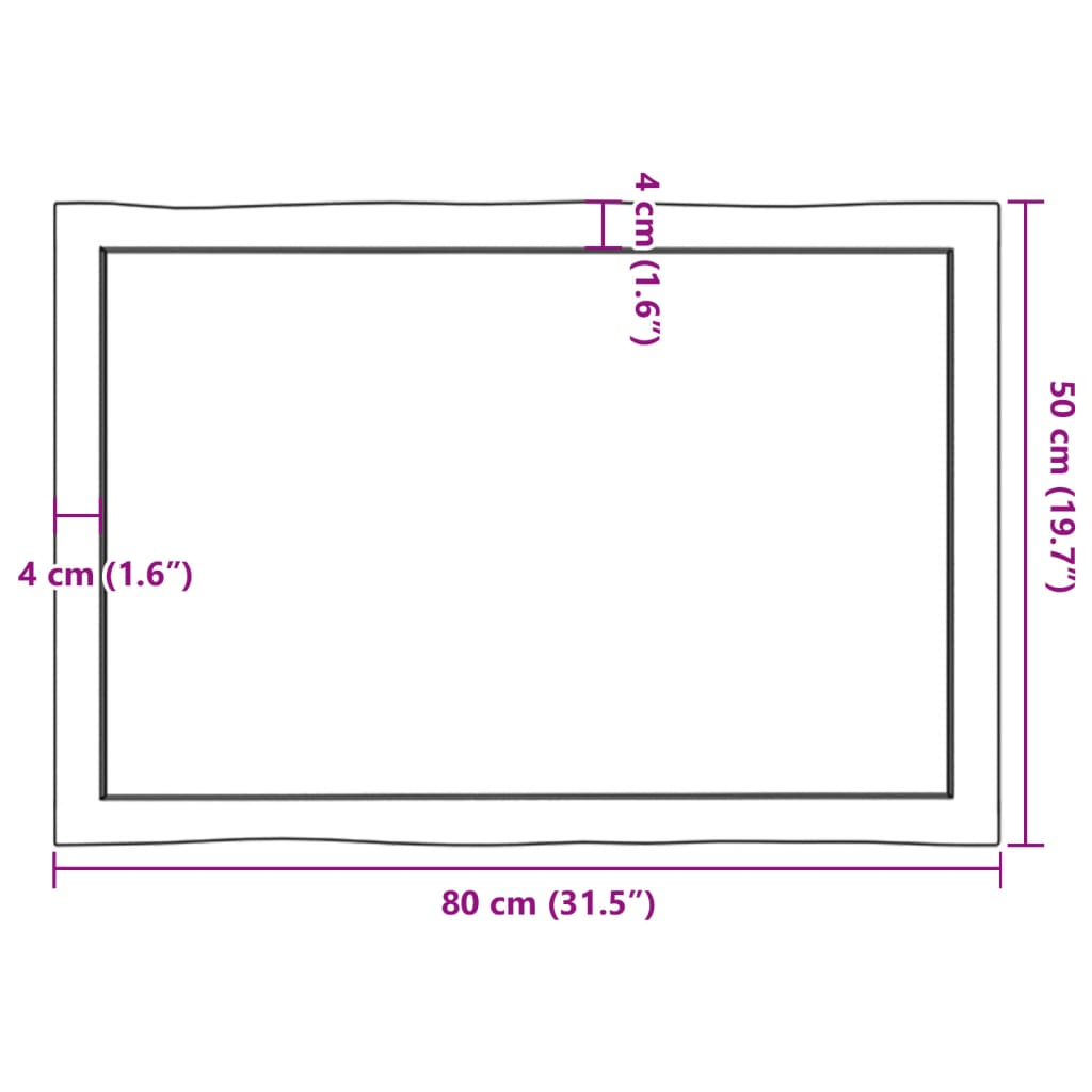 Bordplate lysebrun 80x50x(2-6)cm behandlet heltre naturlig kant