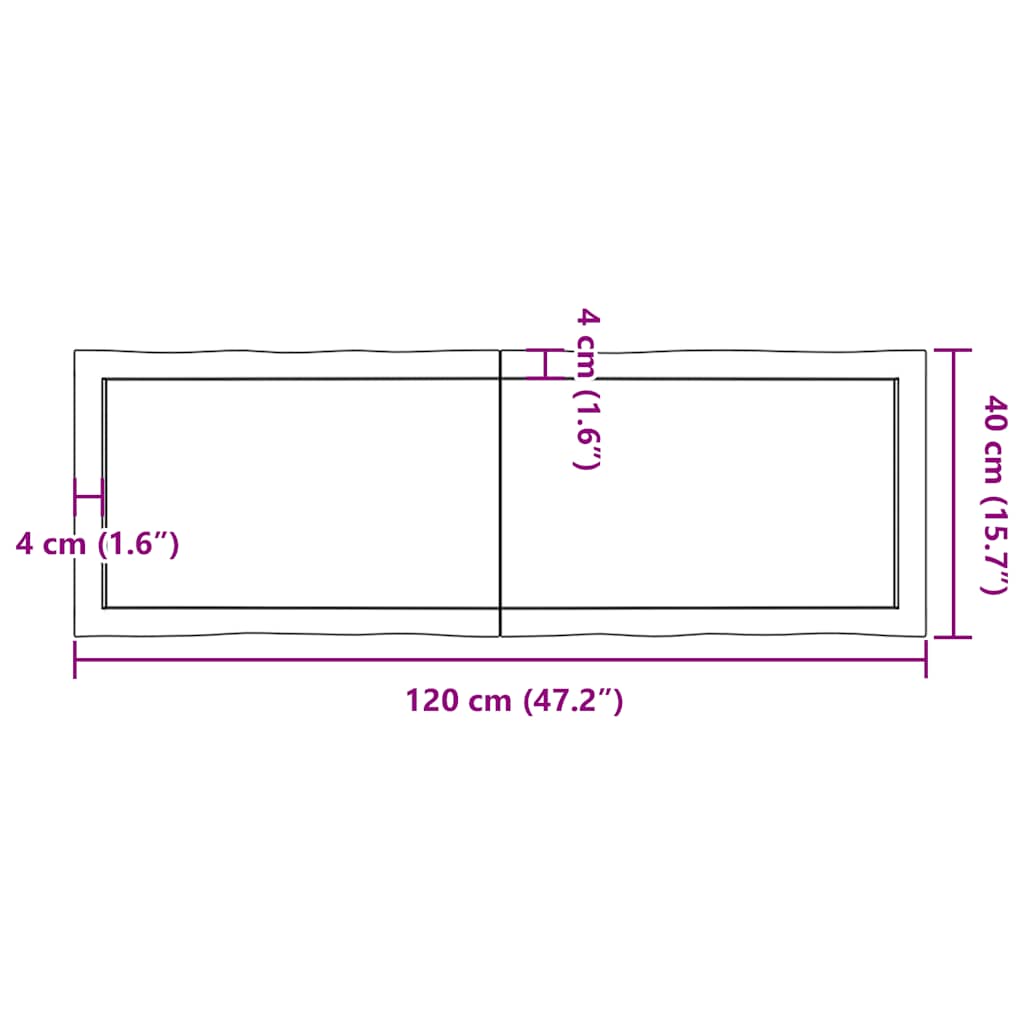 Bordplate lysebrun 120x40x(2-4)cm behandlet heltre naturlig