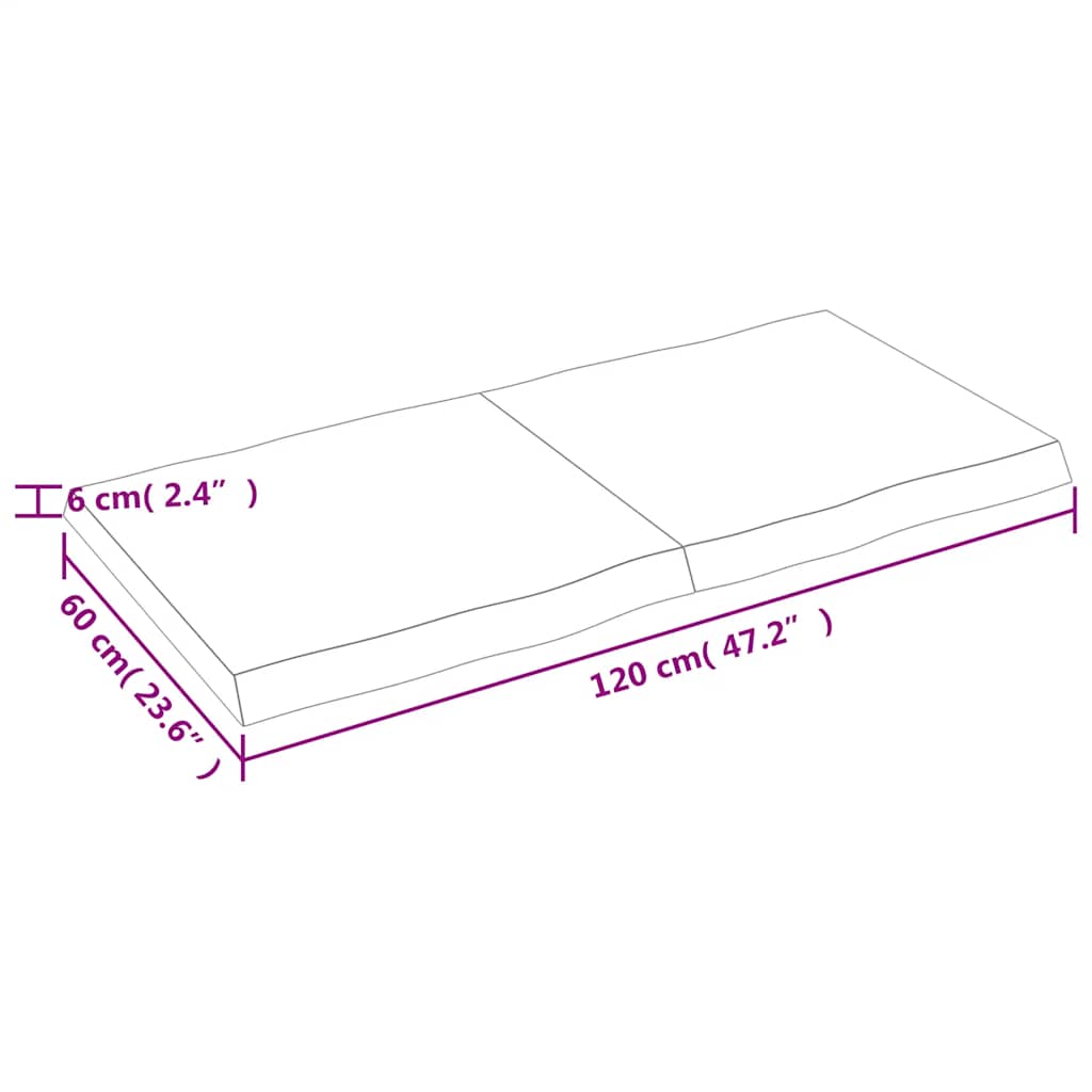 Bordplate lysebrun 120x60x(2-6)cm behandlet heltre naturlig