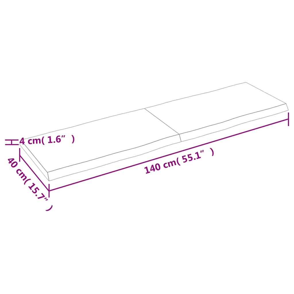 Bordplate lysebrun 140x40x(2-4)cm behandlet heltre naturlig