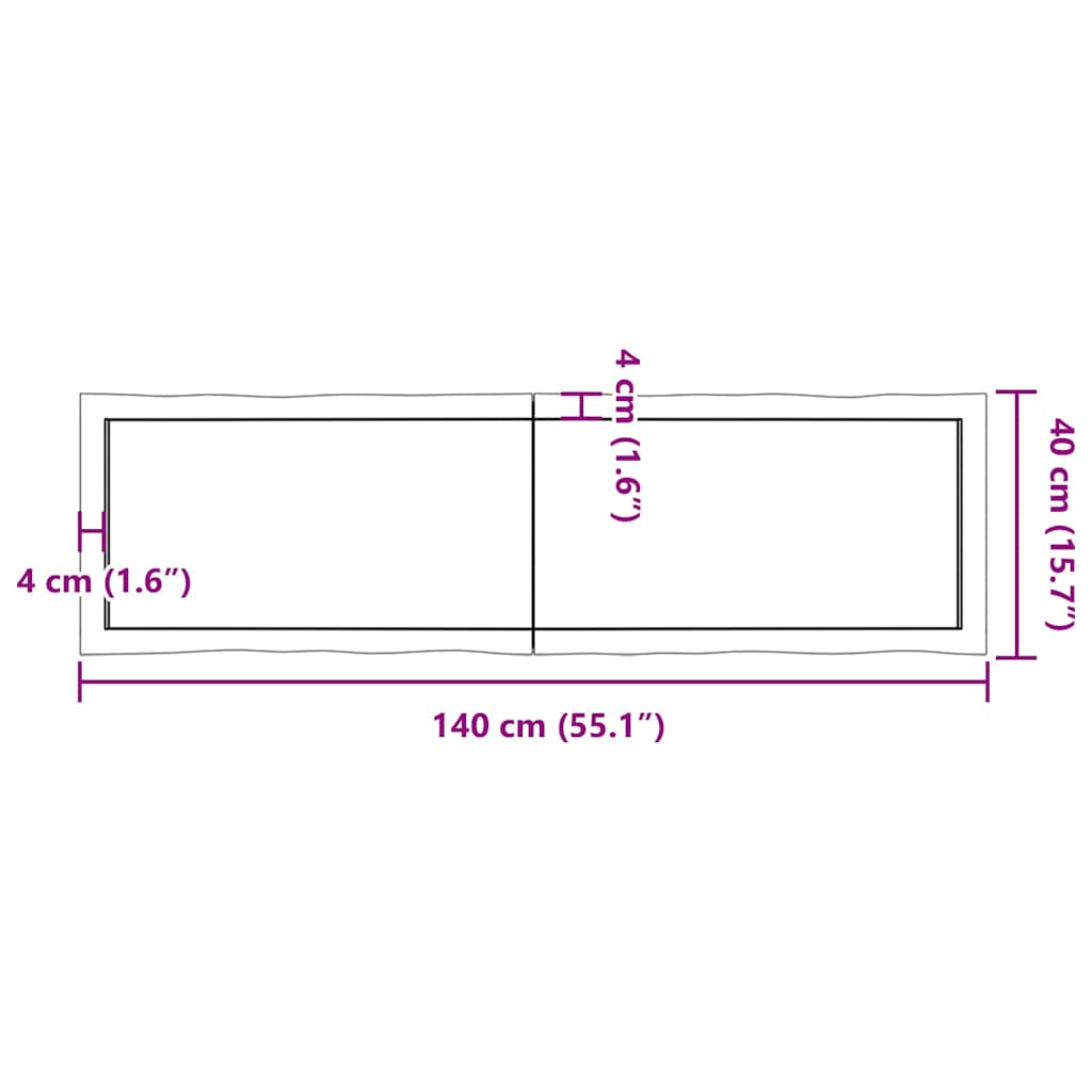 Bordplate lysebrun 140x40x(2-4)cm behandlet heltre naturlig